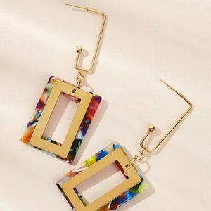 Colorful Rectangle Resin and Metal Earrings